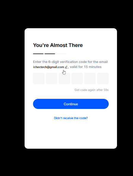 MEXC email verification screen asking for the 6-digit code
