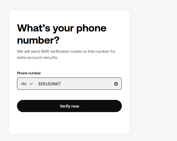 OKX What's your phone number screen with country code selector and phone number input field
