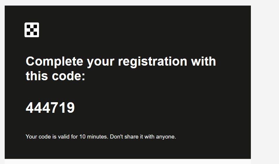 OKX verification email showing the 6-digit registration code